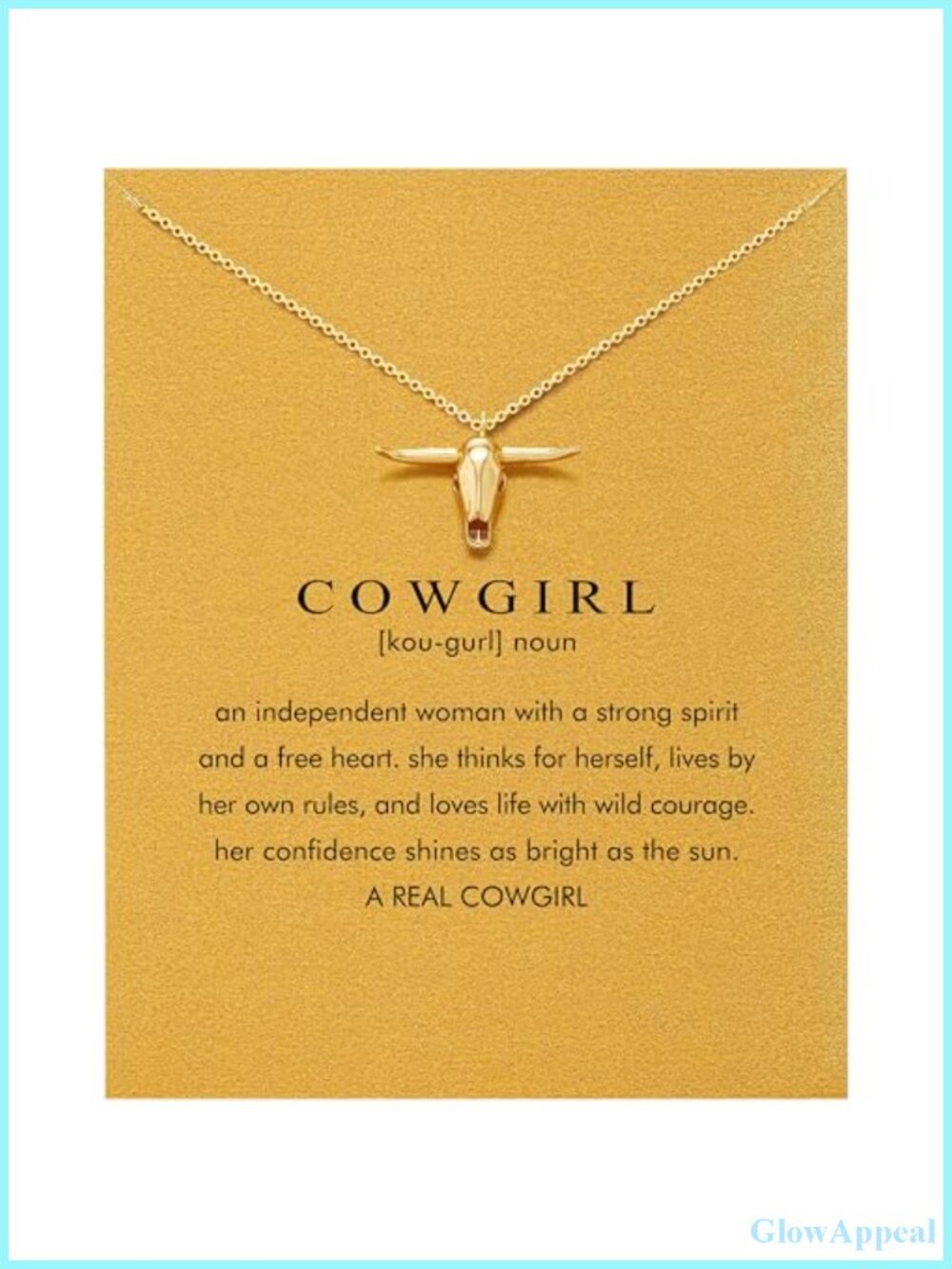 14K Gold Plated Brass Cowgirl Bull Head Pendant Necklace 16.5in